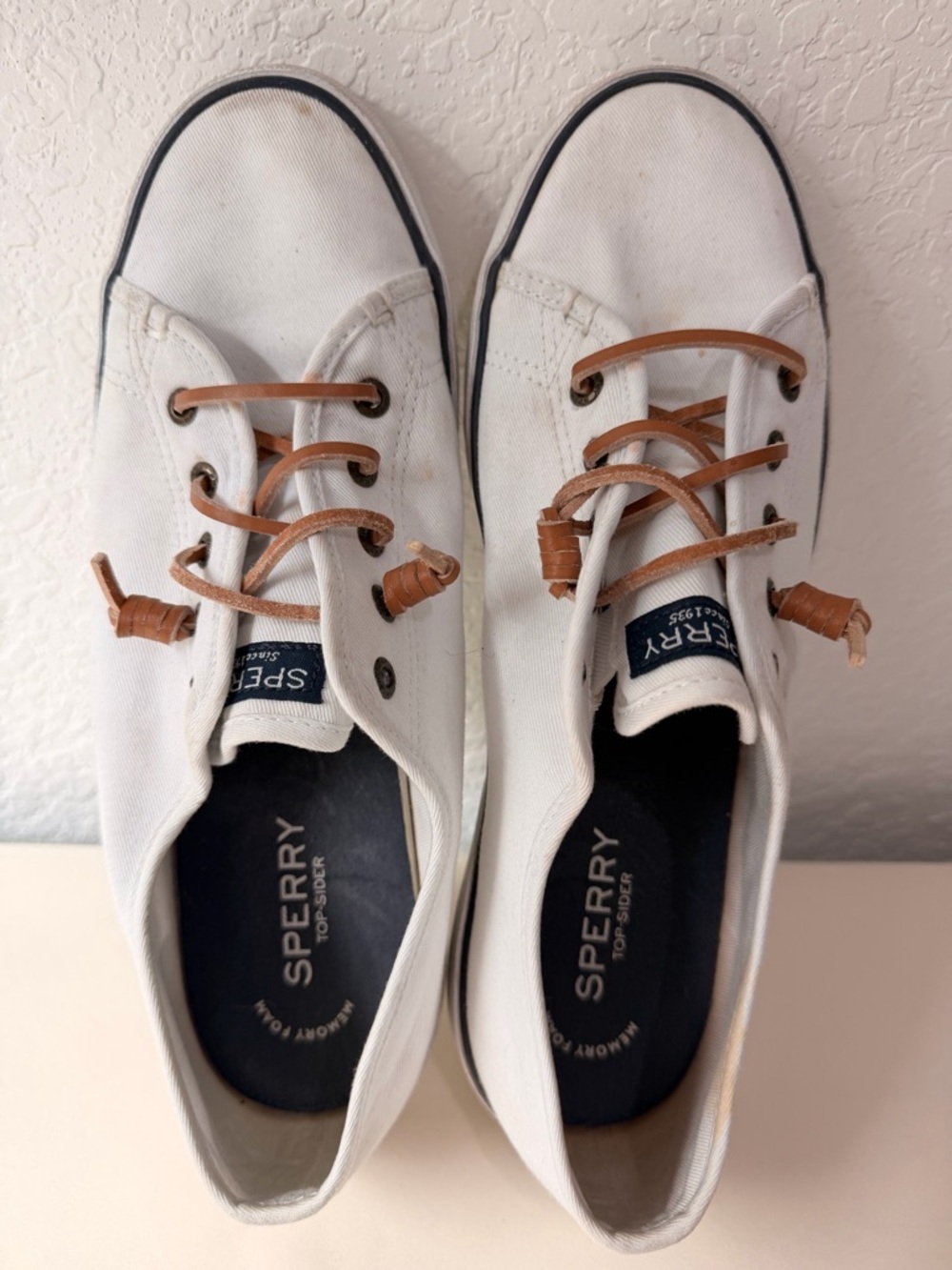Sperry Pier View White Canvas Sneakers | Memory Foam Comfort Casual Shoes - Picture 6 of 7